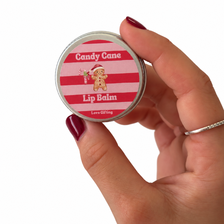 Candy Cane peppermint natural lip balm tin – Christmas skincare gift