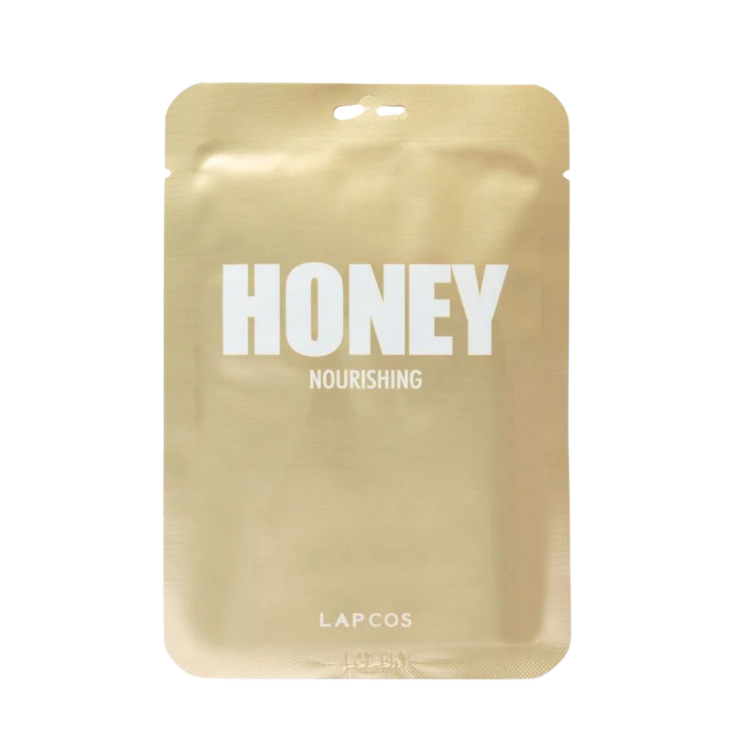 Beige packet with 'HONEY' and 'LAPCOS' text on a white background