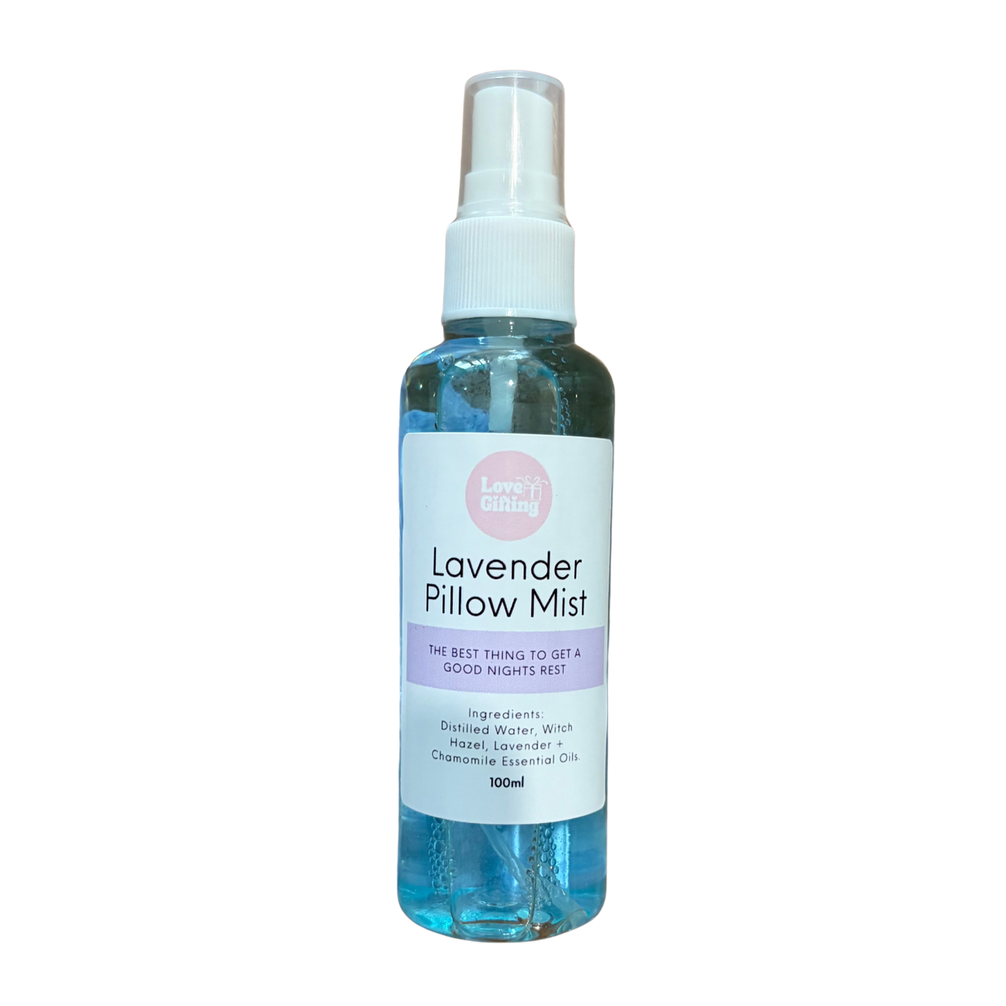 Bottle of Lavender Pillow Mist on a white background