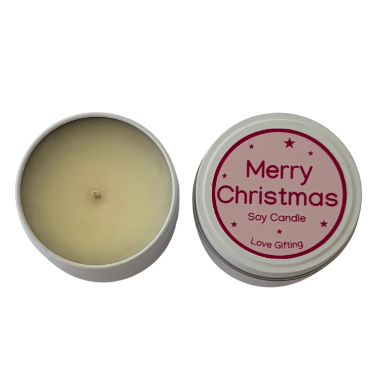 Merry Christmas Candle Tin with Japanese Honeysuckle fragrance – festive Christmas candle gift