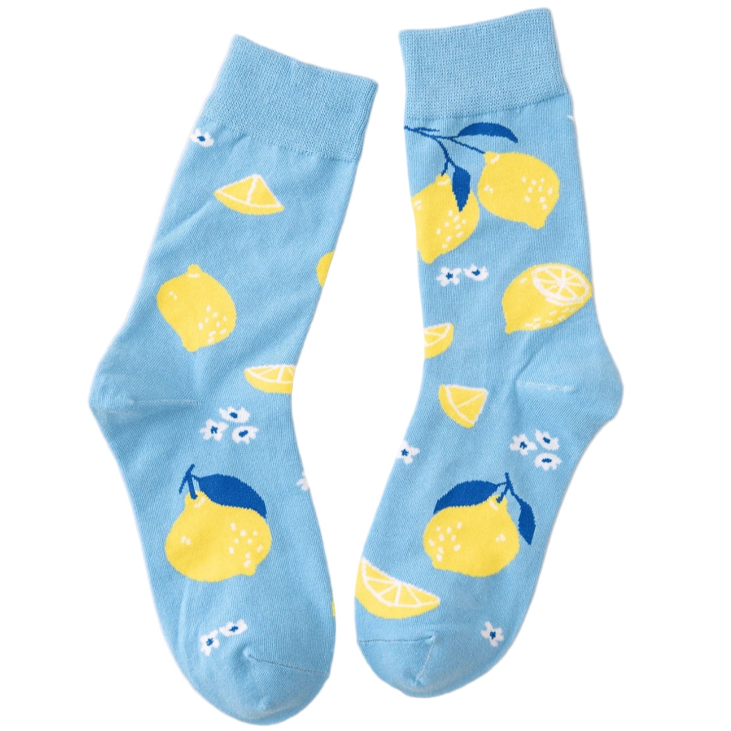 Blue socks with lemon print