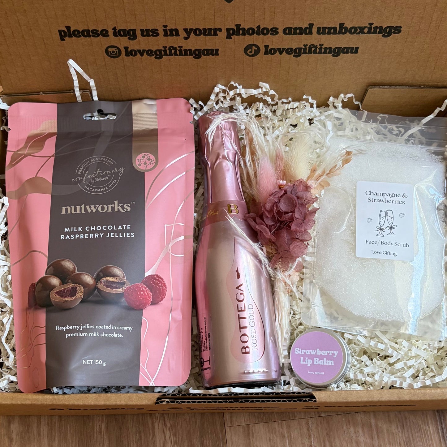 Gift box champagne and strawberries gift box
