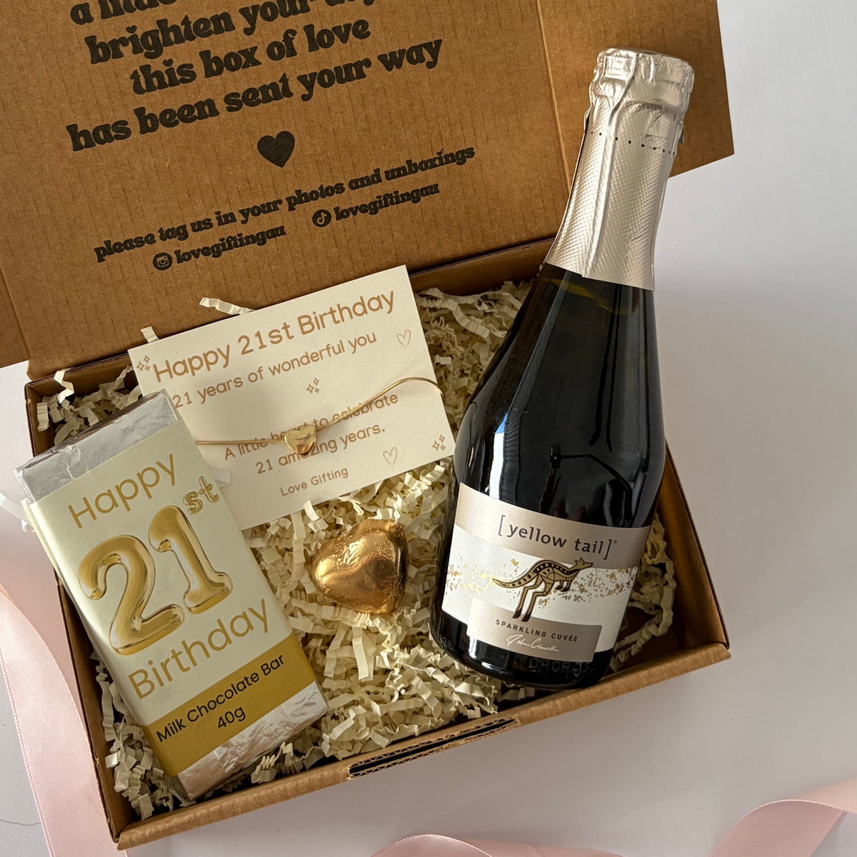 21st birthday gift box for her with sparkling wine, chocolate, bracelet Australia