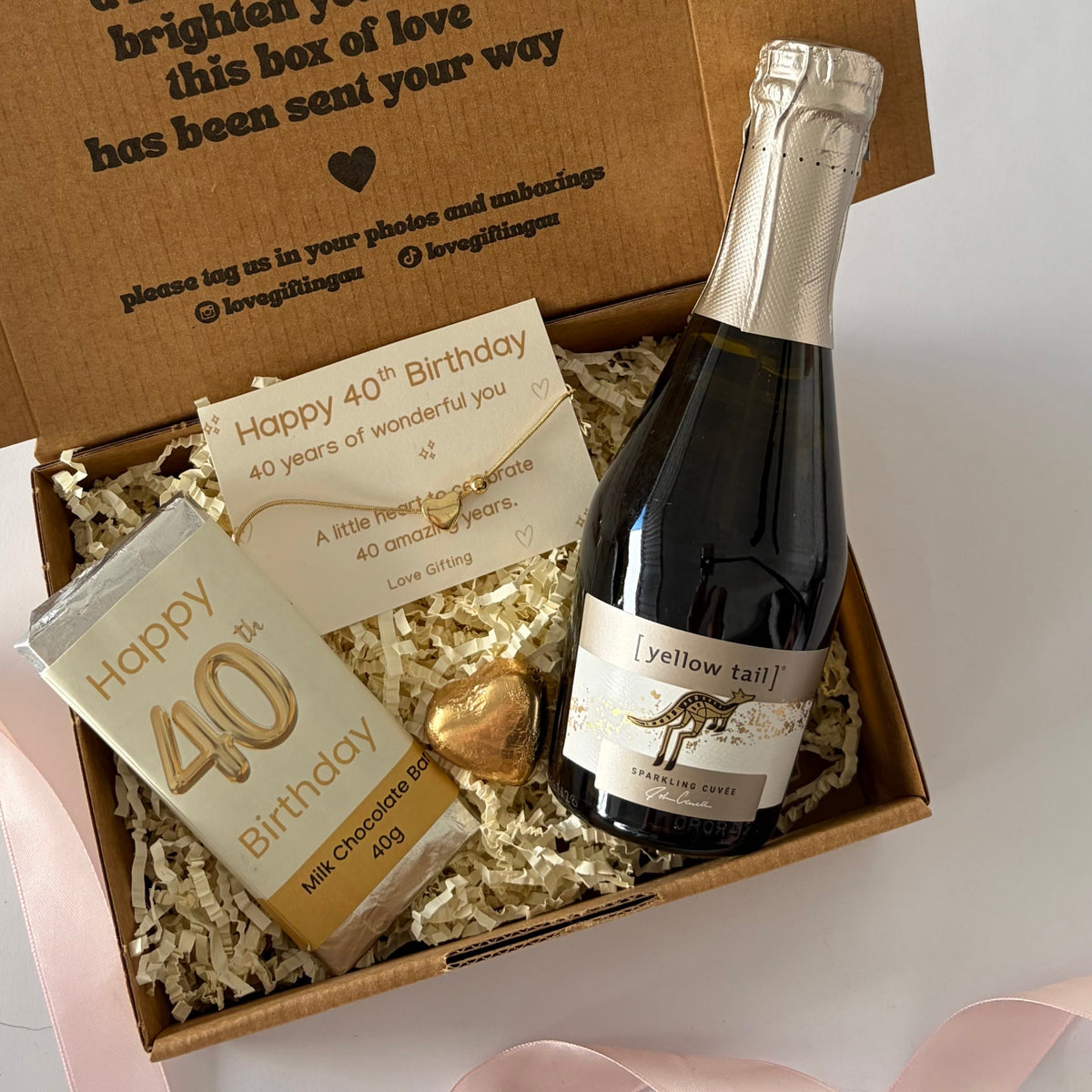 40th birthday gift box for her with sparkling wine, chocolate, bracelet Australia