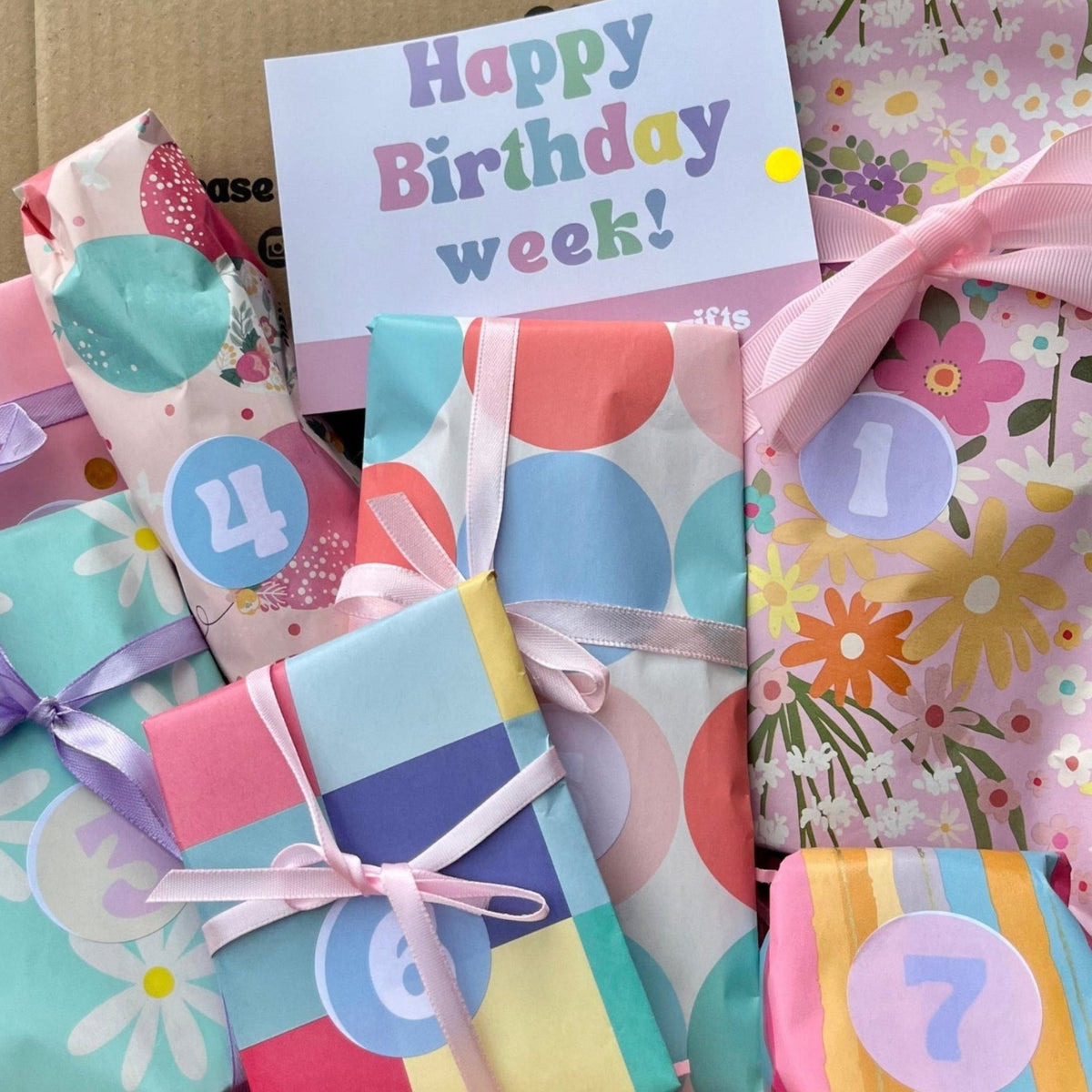 7 Day Birthday Advent Gift Box with individually wrapped birthday gifts