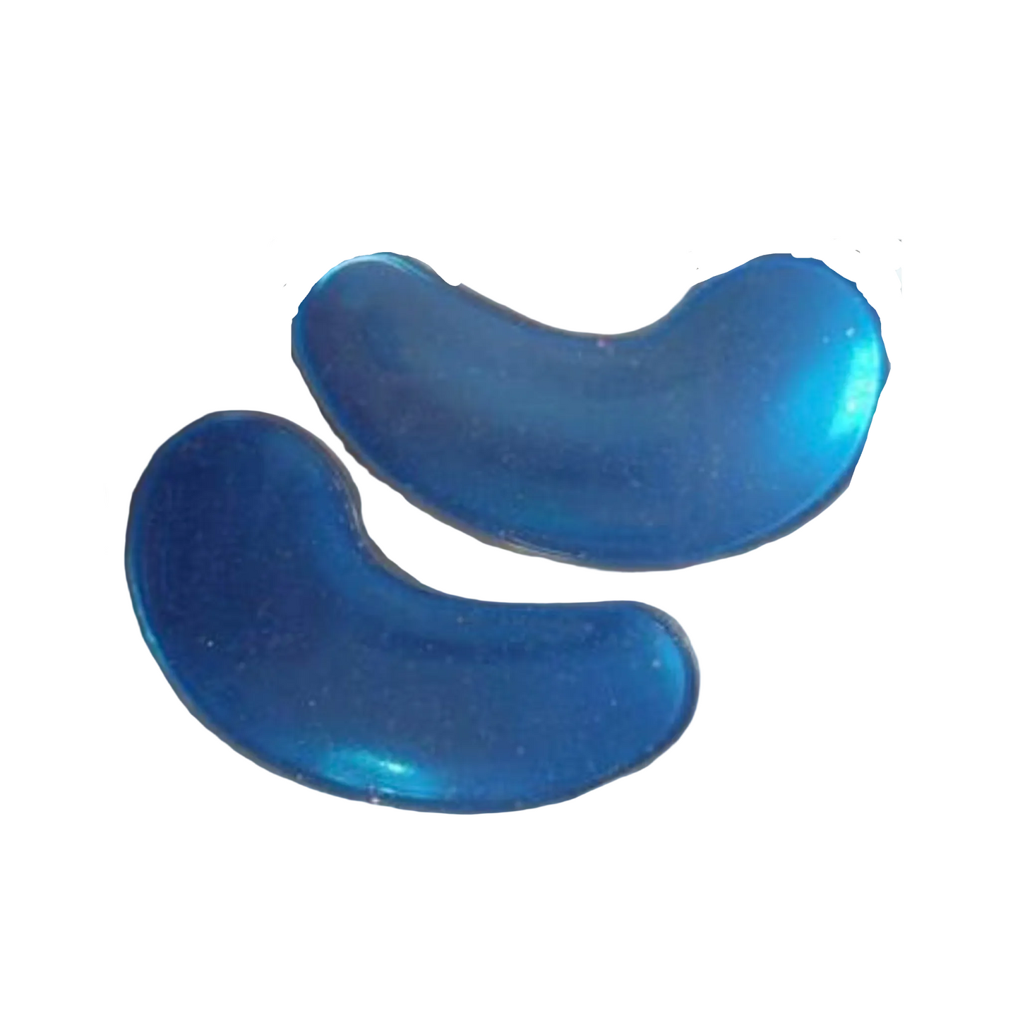 Blue under eye pads in a clear package on a white background