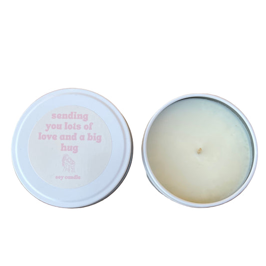 candle Tin inside Bear hug comfort gift box 