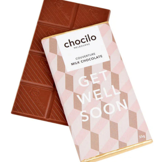 Chocolate bar with a 'get well soon' message on the packaging