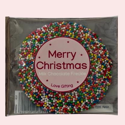 Chocolatier milk chocolate freckle with colourful candy sprinkles – Christmas chocolate treat