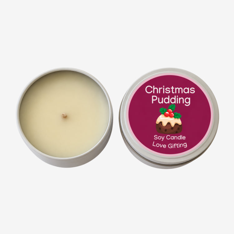 Christmas Pudding scented candle tin – festive Christmas fragrance candle and gift box add-on