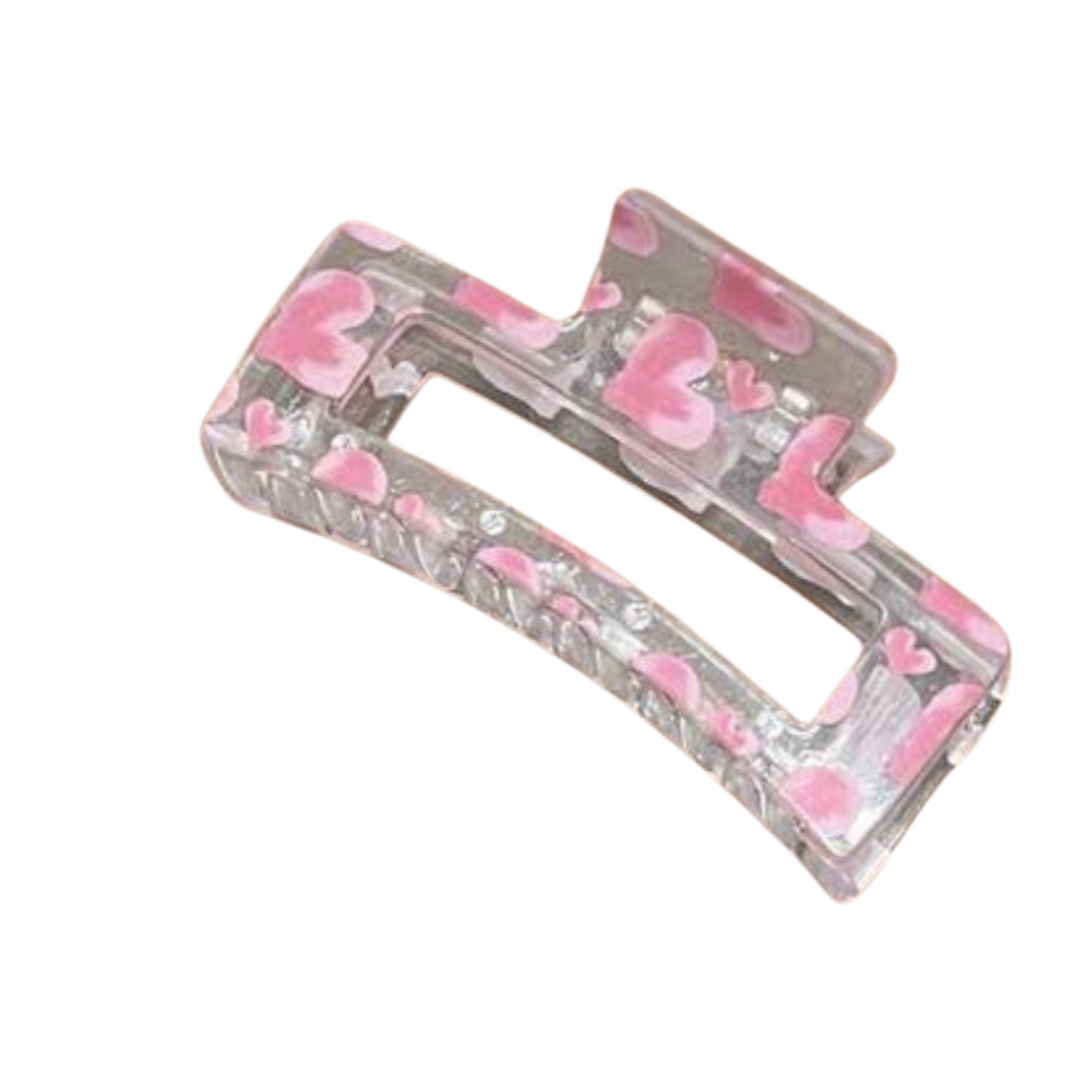 Clear hair clip with pink heart . Perfect for galetines day