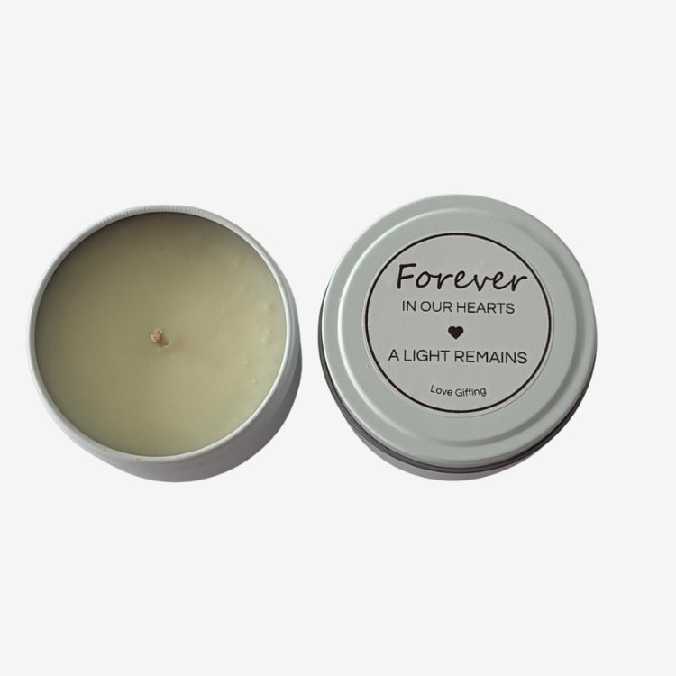 Forever in Our Hearts remembrance candle with heartfelt message, a meaningful sympathy keepsake for loss of a loved one