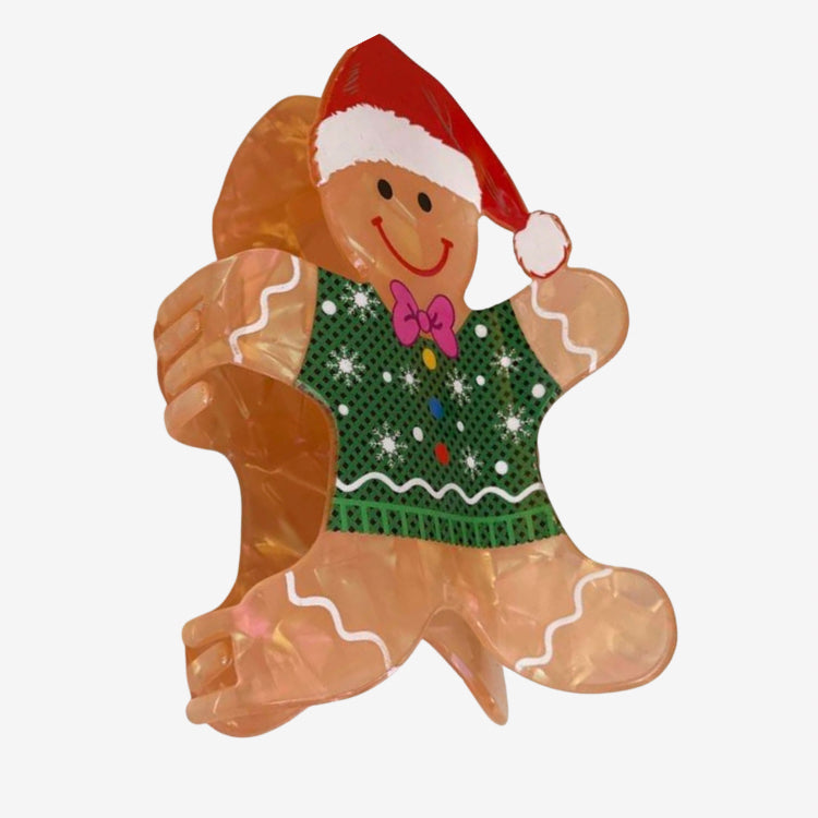 Gingerbread-themed hair claw clip – cute festive Christmas hair accessory