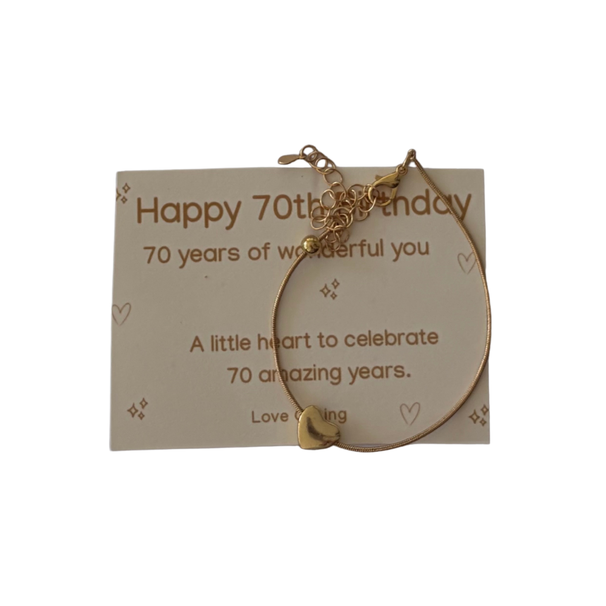 70th Birthday Gold -Tone Heart Bracelet - Milestone Keepsake - Gift Box Extra