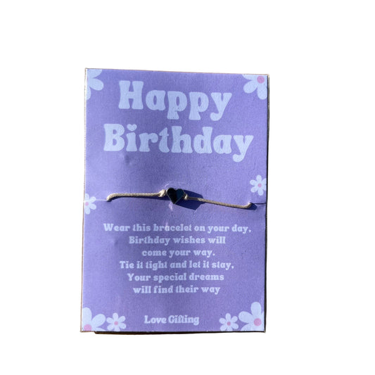 Purple card with 'Happy Birthday' text and a bracelet 