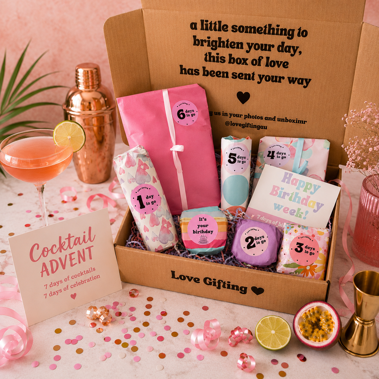 Cocktail Birthday Advent Gift Box - 7 Days of Birthday Surprises