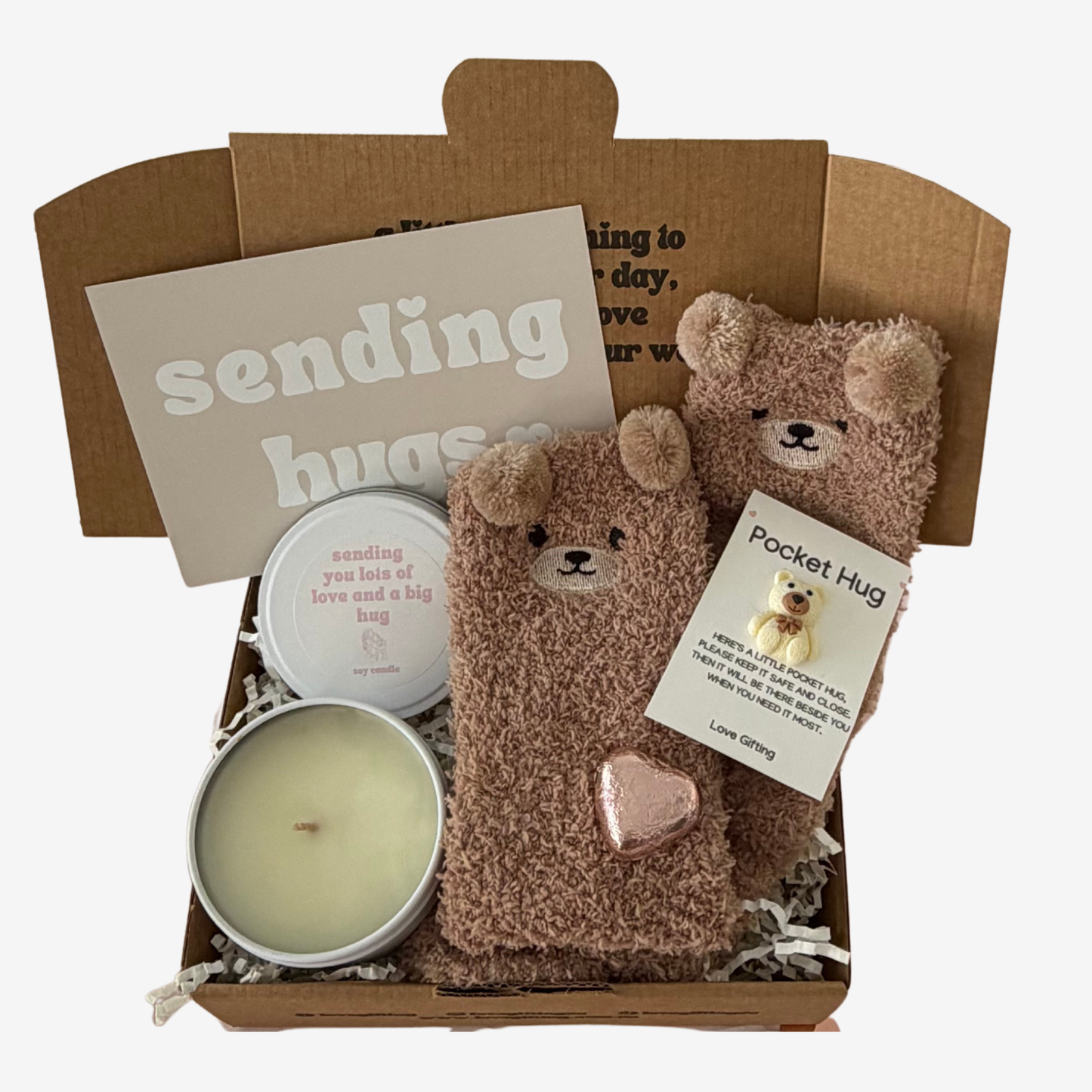 Sending Bear Hug Comfort Gift Box with Candle & Socks