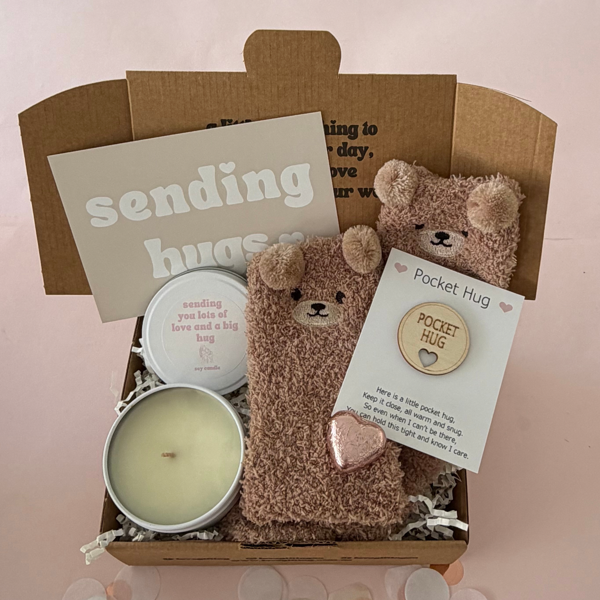Sending Bear Hug Comfort Gift Box with Candle & Socks