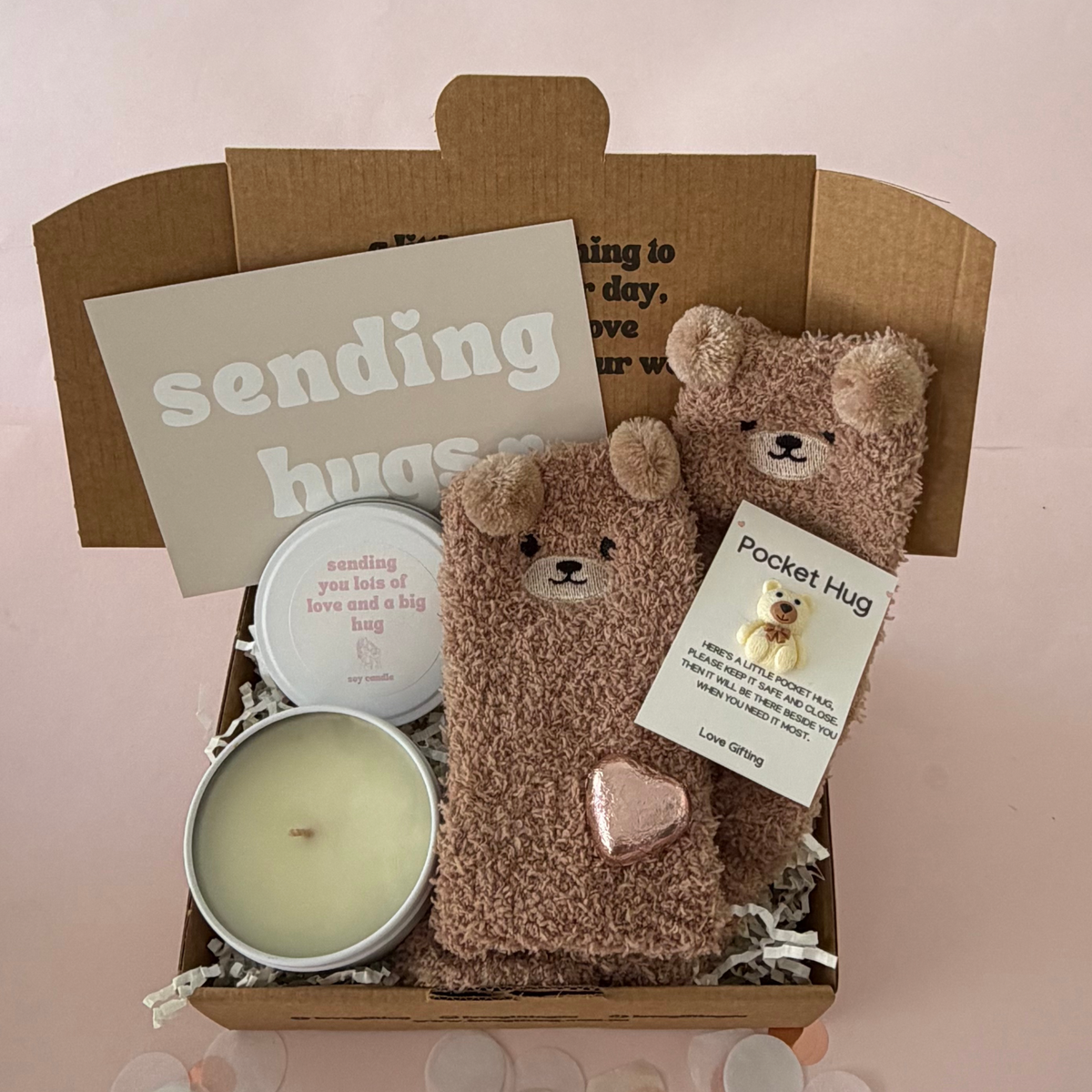 Sending Bear Hug Comfort Gift Box with Candle & Socks