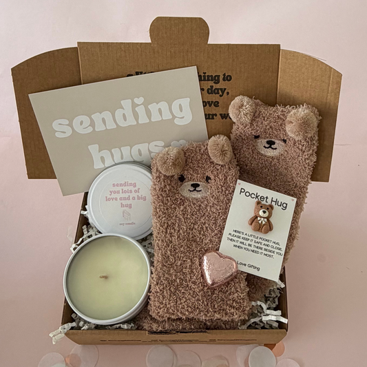 Sending Bear Hug Comfort Gift Box with Candle & Socks