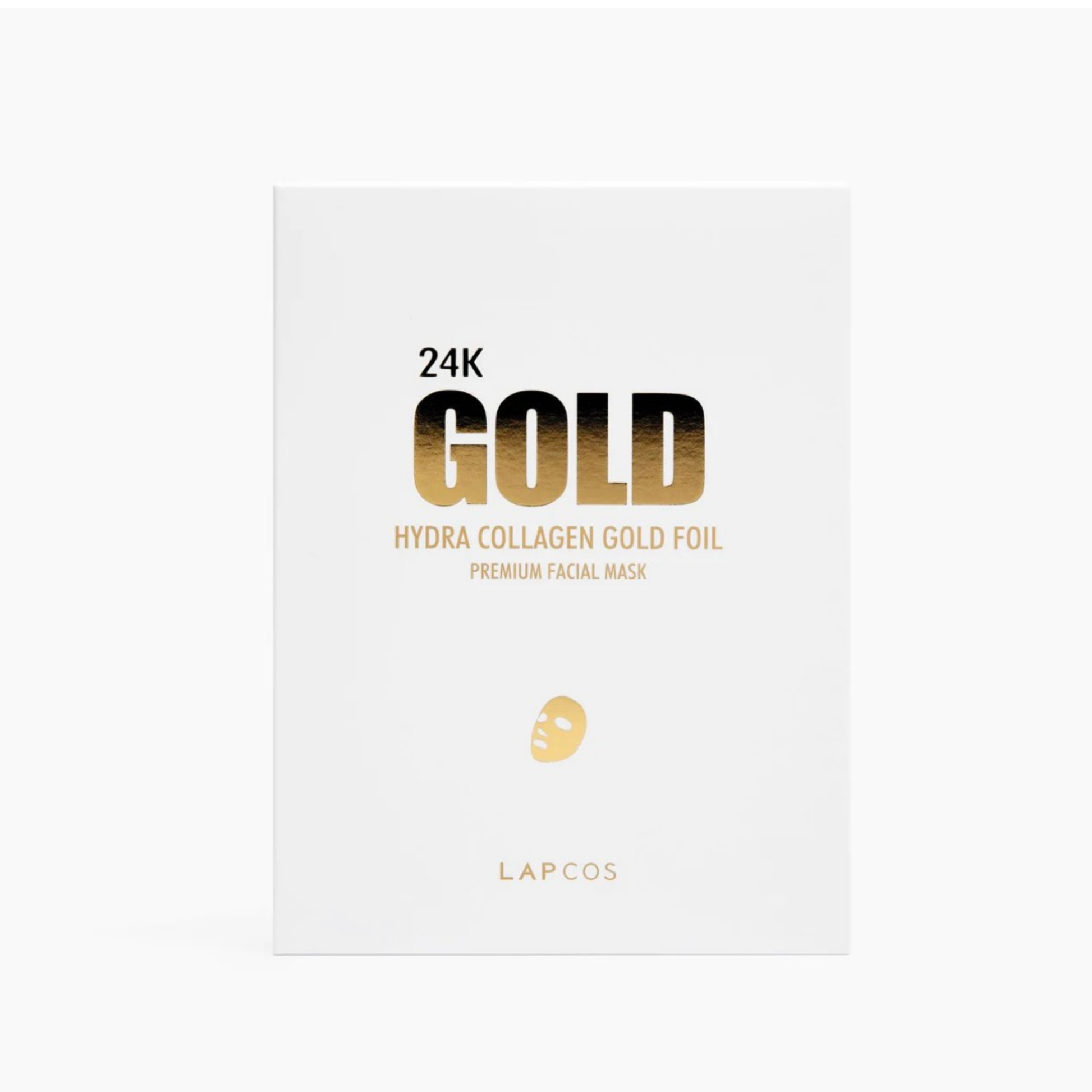 LAPCOS 24K Gold Hydra Collagen Gold Foil Premium Facial Mask packaging on a white background