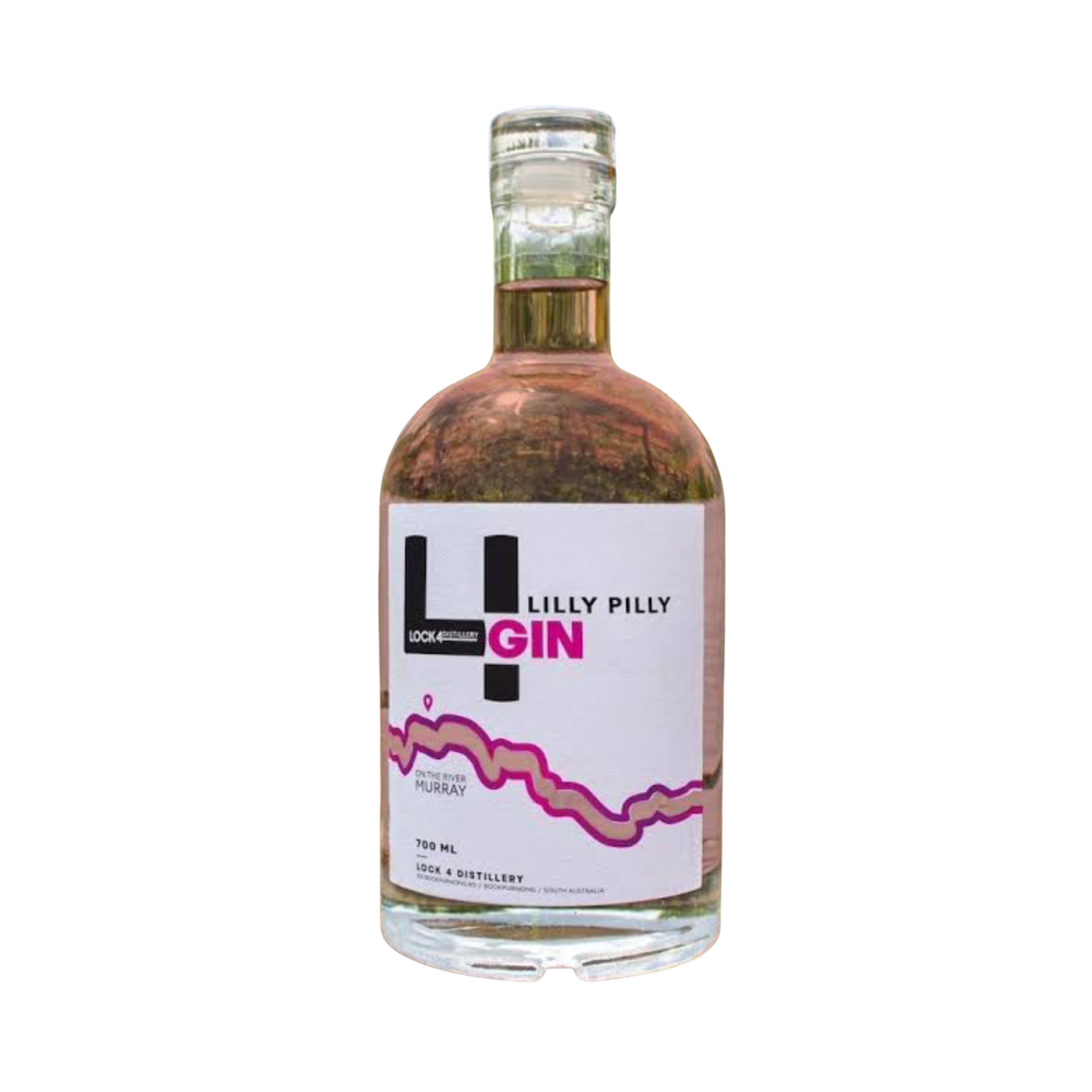 Bottle of Lilly Pilly Gin on a white background