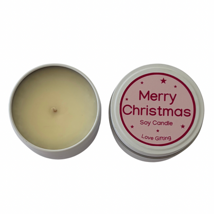 Merry Christmas Candle Tin with Japanese Honeysuckle fragrance – festive Christmas candle gift