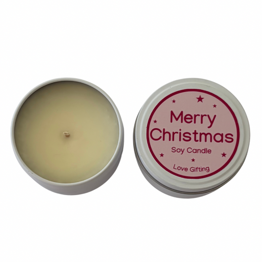 Merry Christmas Candle Tin with Japanese Honeysuckle fragrance – festive Christmas candle gift