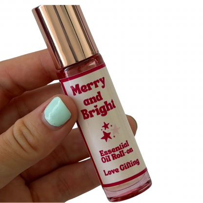 Merry + Bright Christmas Scent Roller with lemon zest and peppermint fragrance
