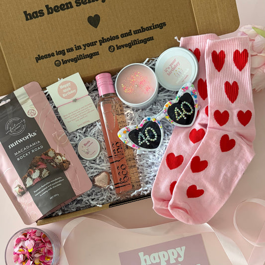 Rose wine 40th gift box , candle, socks lipbalm