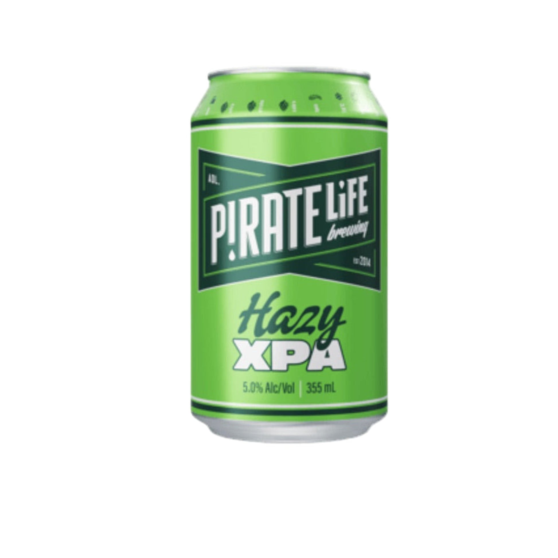 Green can of Pirate Life Hazy XPA beer on a white background