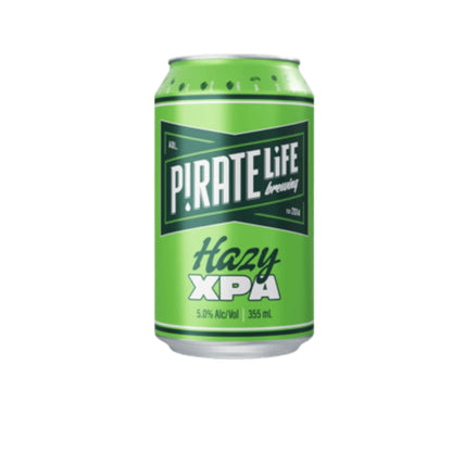 Green can of Pirate Life Hazy XPA beer on a white background