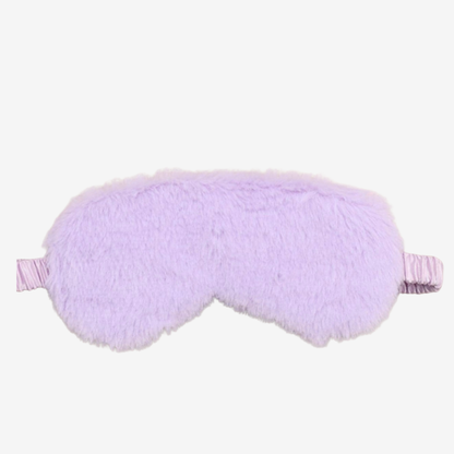 Purple fluffy eye mask on a white background