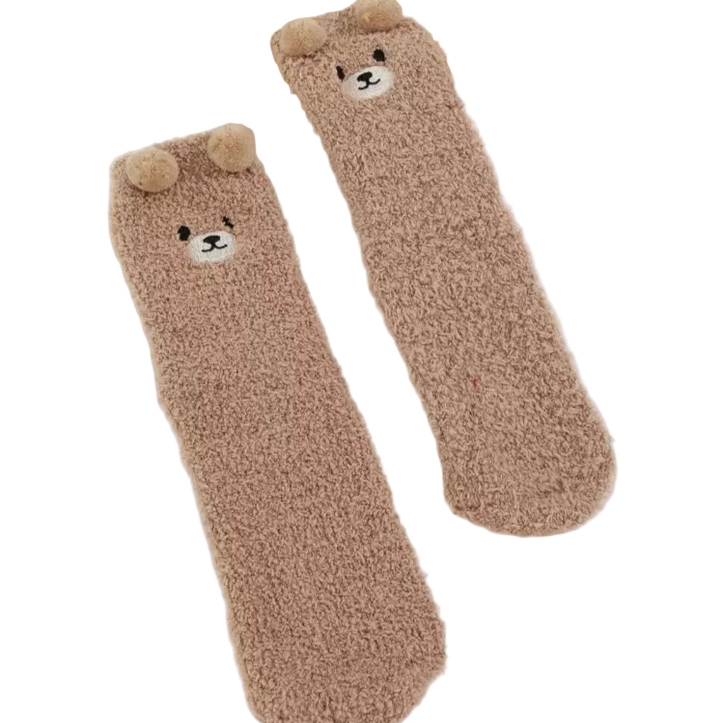 Brown Fluffy socks with bear face