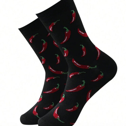 Men's black socks with chilli design