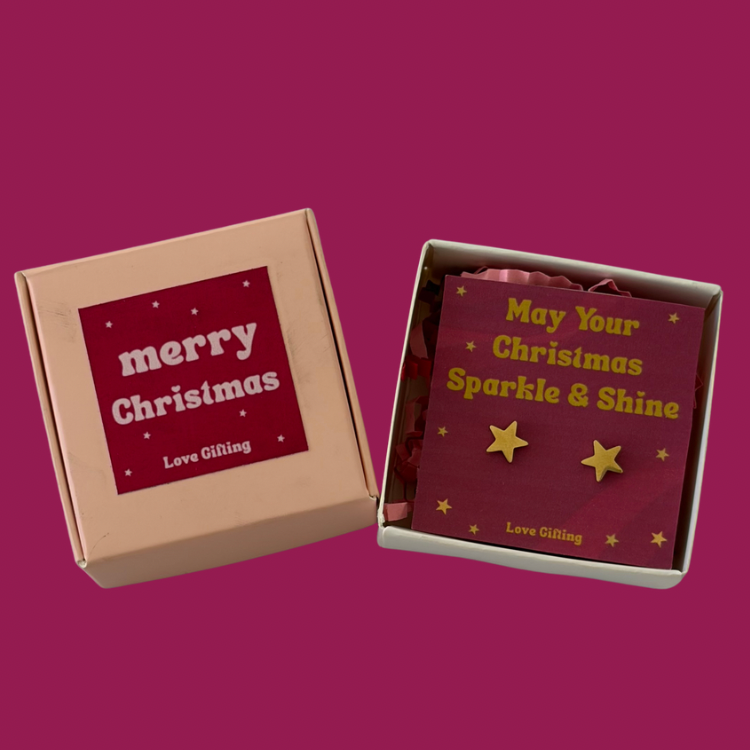 Gold-tone star stud earrings – delicate star jewellery in Christmas gift box for her