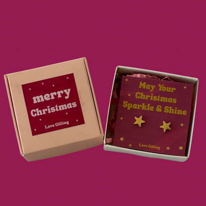 Gold-tone star stud earrings – delicate star jewellery in Christmas gift box for her