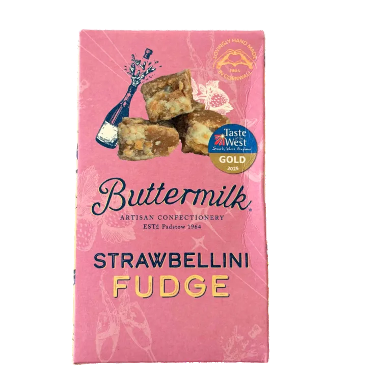 Buttermilk Strawberry Bellini Fudge – indulgent sweet treat in Christmas gift box