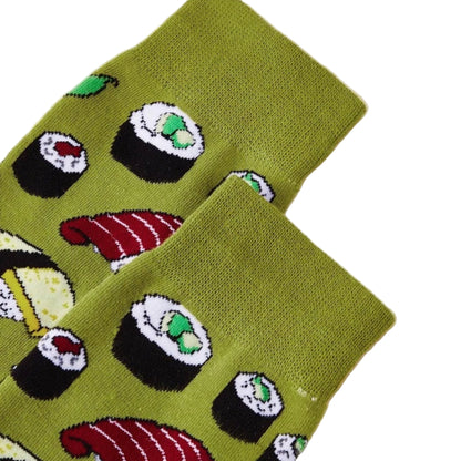 Green socks with sushi design 