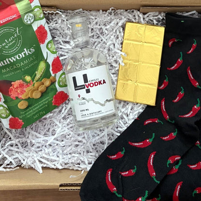Men's Valentine's Day Box , Vodka, Socks, nuts and chocolate 