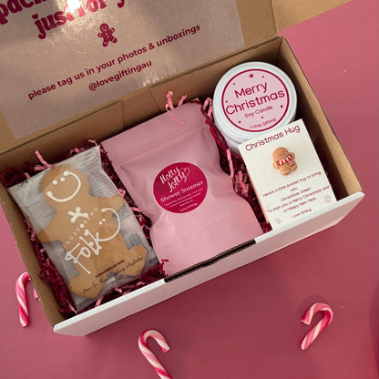 A Little Christmas Comfort gift box with Christmas candle, gingerbread man, shower steamer and Pocket Hug