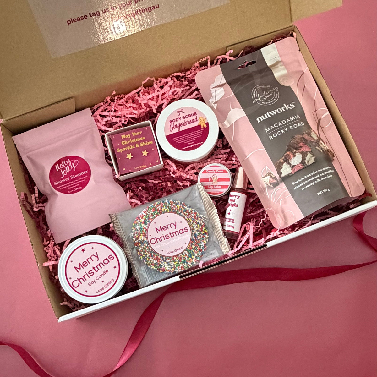 Sweet Christmas Wishes Christmas Gift Box with chocolates, candle, star earrings, body scrub and festive pamper treats