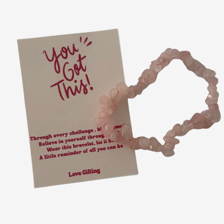 You've Got This rose quartz crystal bracelet with soft pink beads, a thoughtful encouragement gift to inspire positivity, love and self care from Love Gifting Australia.