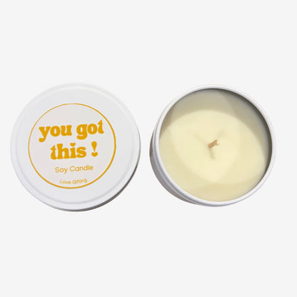 You've Got This soy candle in a white tin with gold lettering, a thoughtful relaxation and comfort gift.