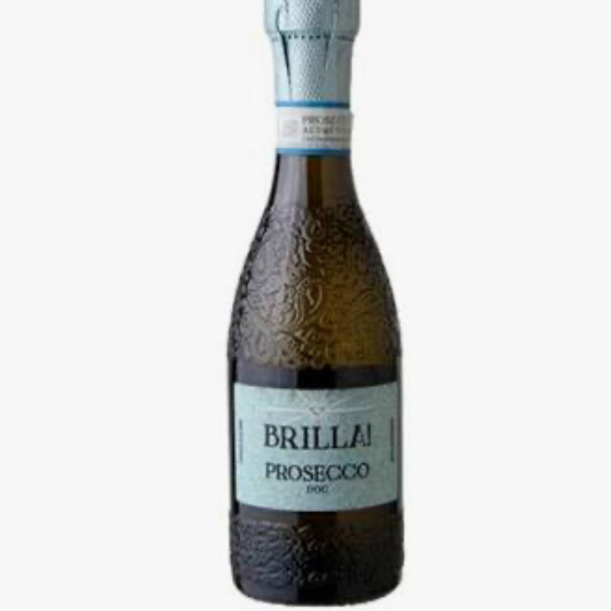 Bottle of Brilliani Prosecco on a white background