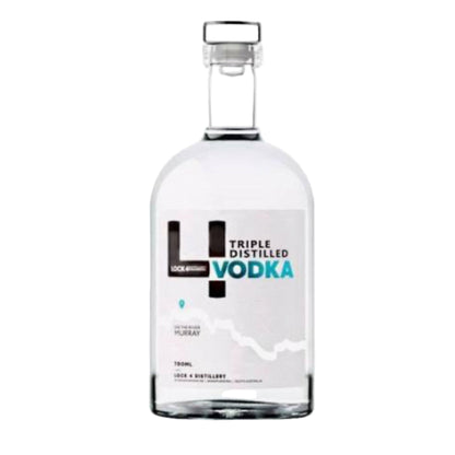 Bottle of Lock & Key Distillery vodka with a label on a white background