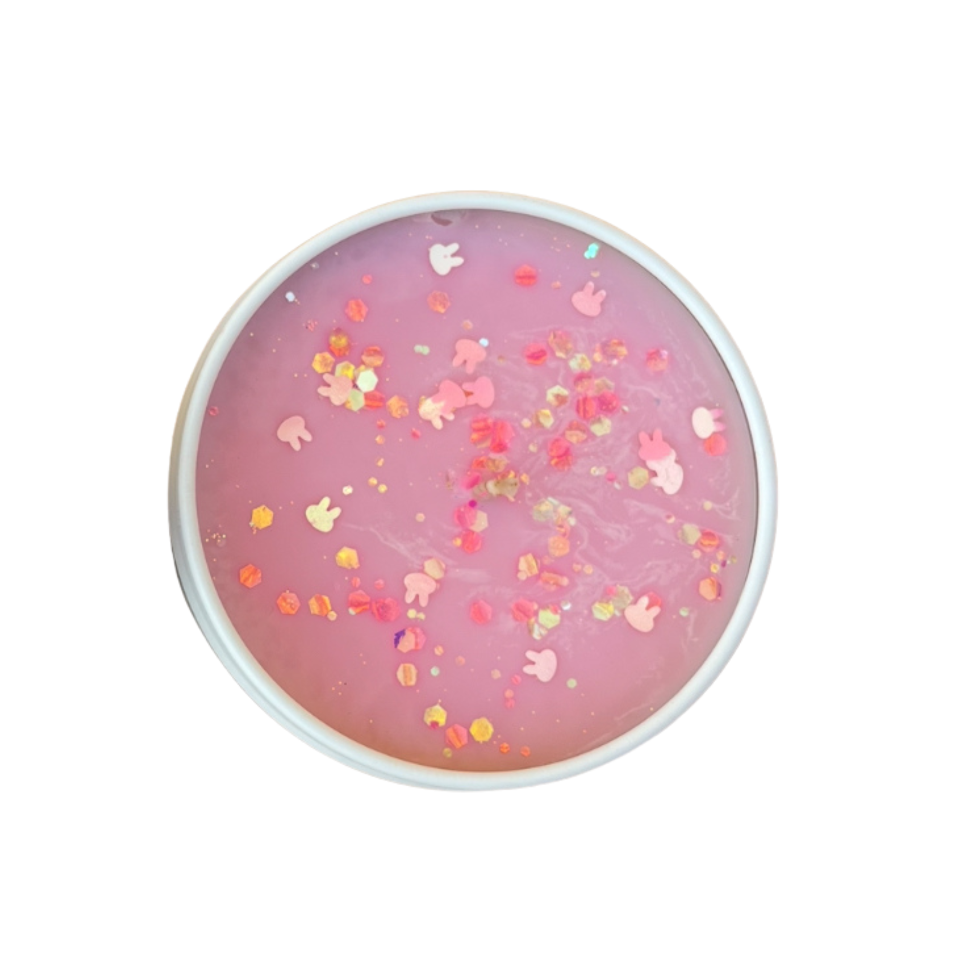Pink slime with colorful confetti on a white background